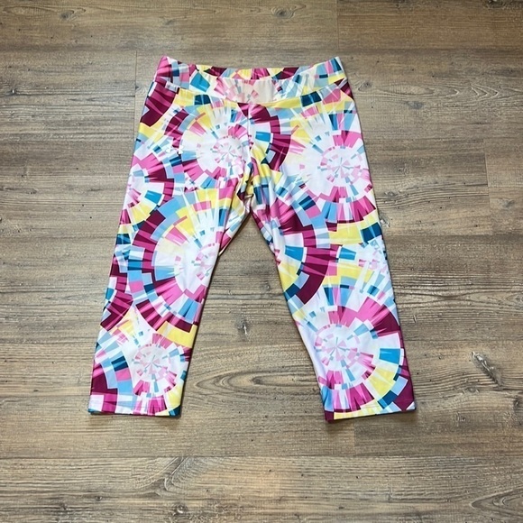 UNDER ARMOUR HEATGEAR PRINTED ANKLE CROP Teal Pink Women’s Large Activewear - Picture 1 of 6